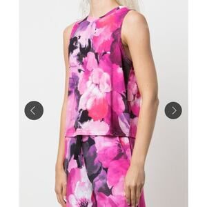 Marchesa | Casey Printed Tie Dye Tank Top Vibrant Floral Raspberry Multi Size S